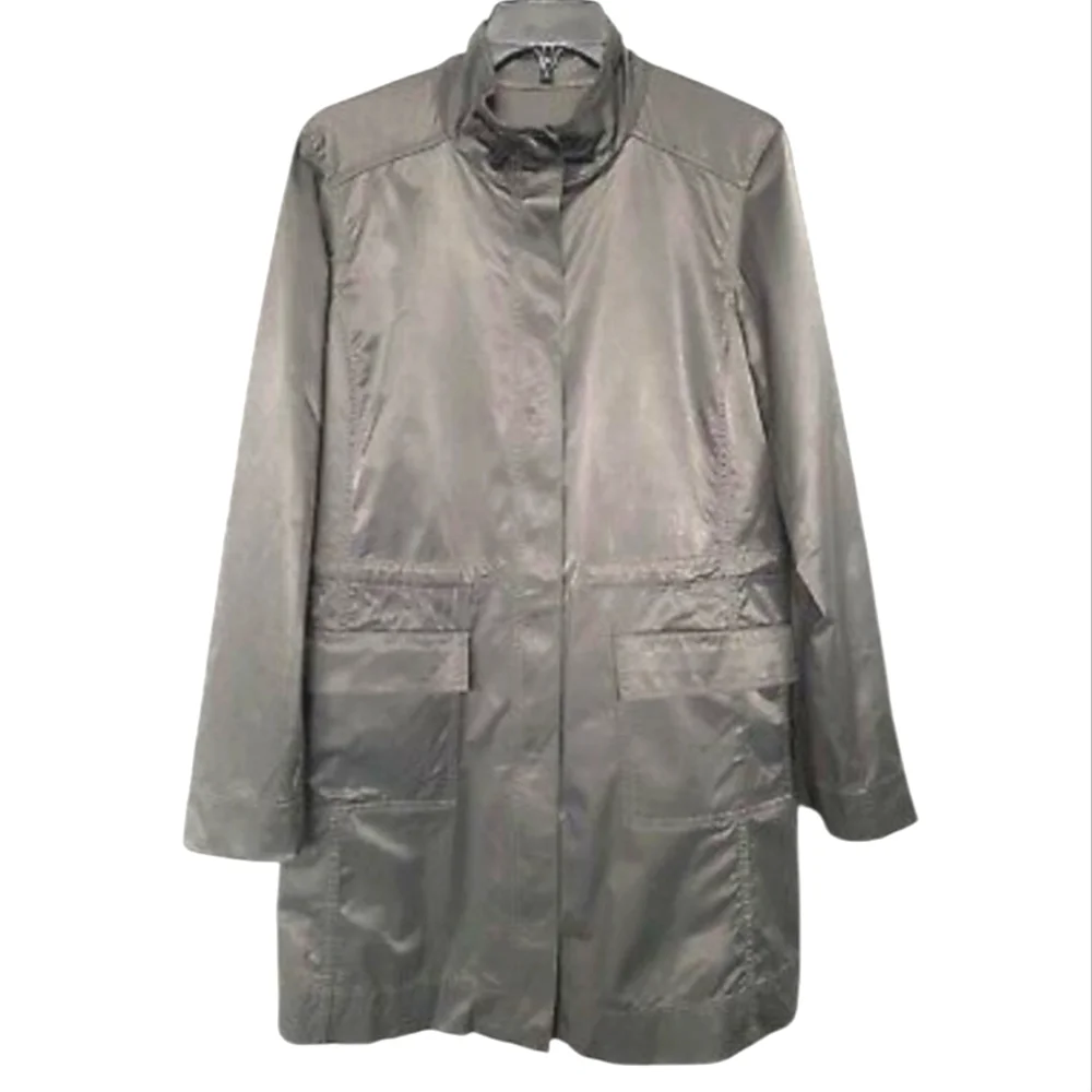 Eileen Fisher Satin Sheen Funnel-Neck Trench Coat - Picture 3 of 14